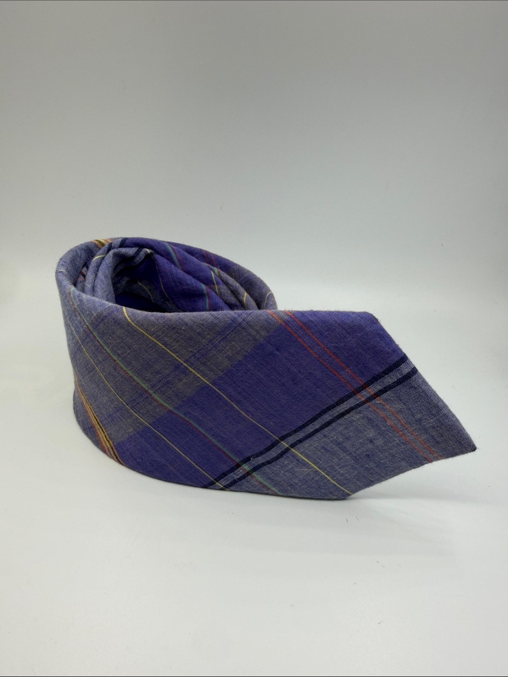 Colours by Alexander Julian VTG Plaid Linen Necktie Purple & Yellow Accent 1990s